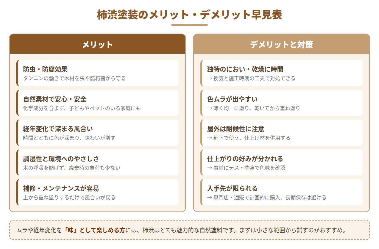 柿渋塗装のメリット・デメリット早見表図解